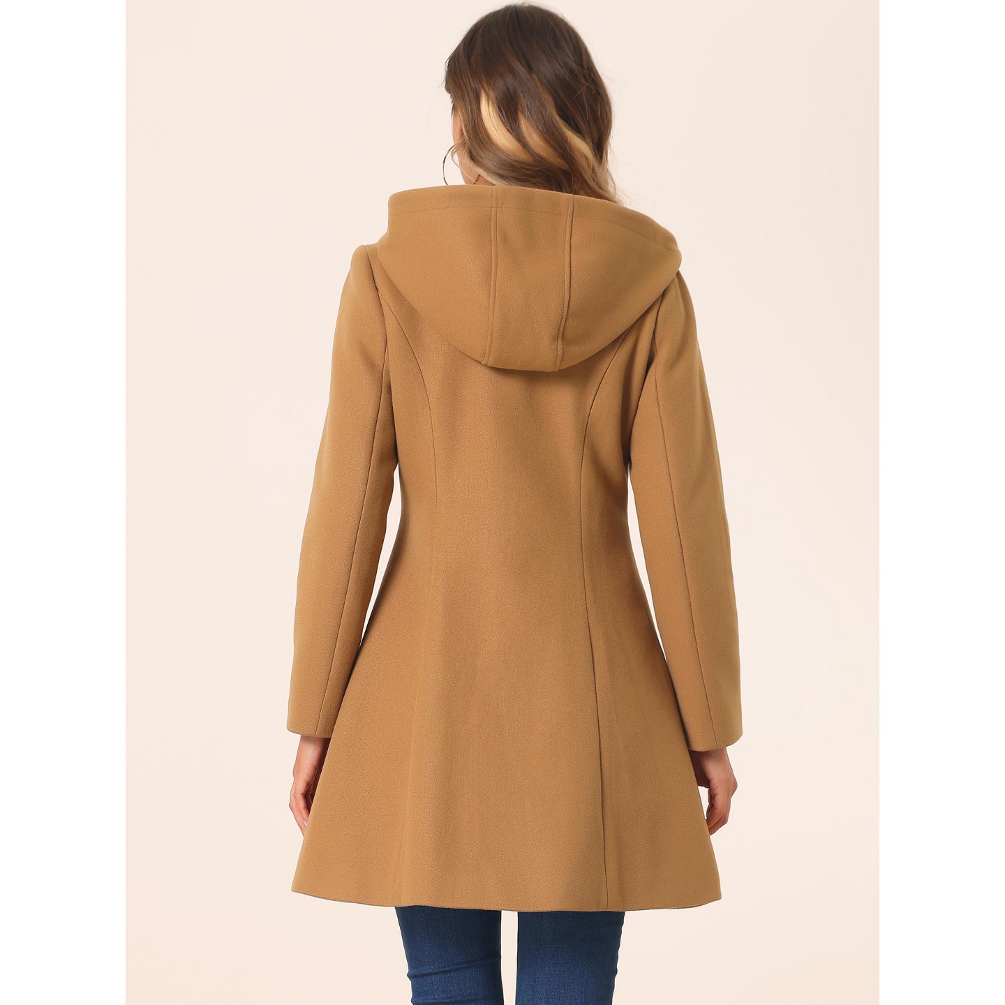 Женские куртки INSPIRE CHIC Hooded Toggle Button Long Sleeve Winter Duffle Coats Medium Camel — фото 4