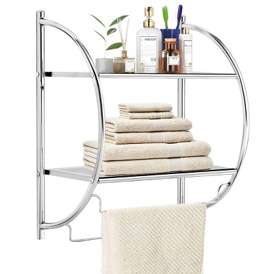 Juvale Wall Mounted 2 Tier Storage Organizer Shelf For Bathroom & Kitchen,  Chrome Metal Shower Caddy With Towel Rack : Target