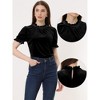 INSPIRE CHIC Women's Short Sleeve Velvet Keyhole Back Ruffle Mock Neck Shirt - 2 of 4
