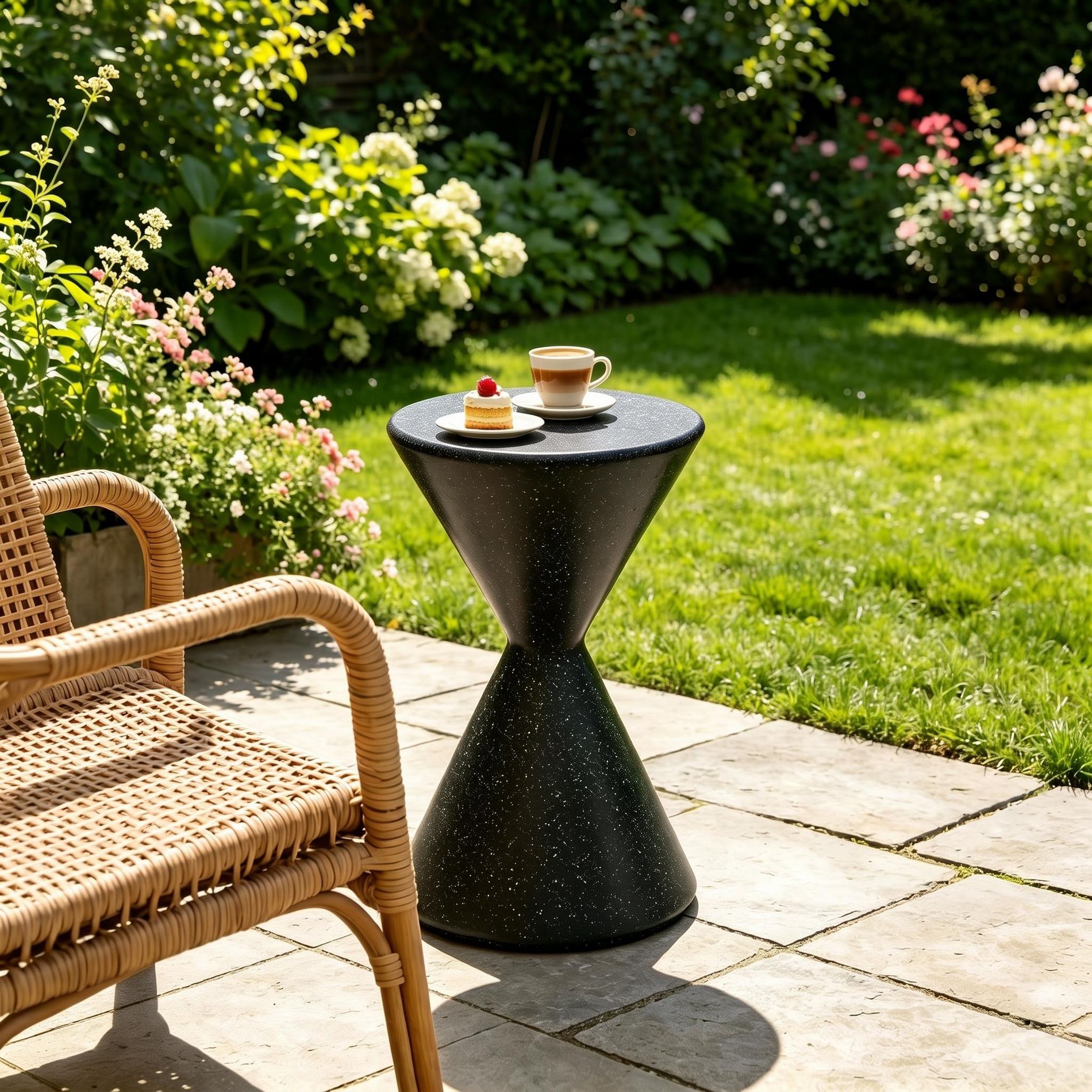 GDFStudio Nazar Modern Lightweight Concrete Patio Hourglass Side Table, Black