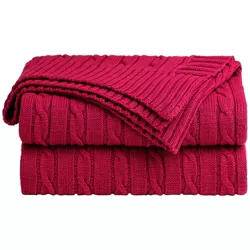 PiccoCasa Soft 100% Cotton Knitted Lightweight Cable Knit Bed Blanket Home Decorative Blanket Cardinal 50" x 60"