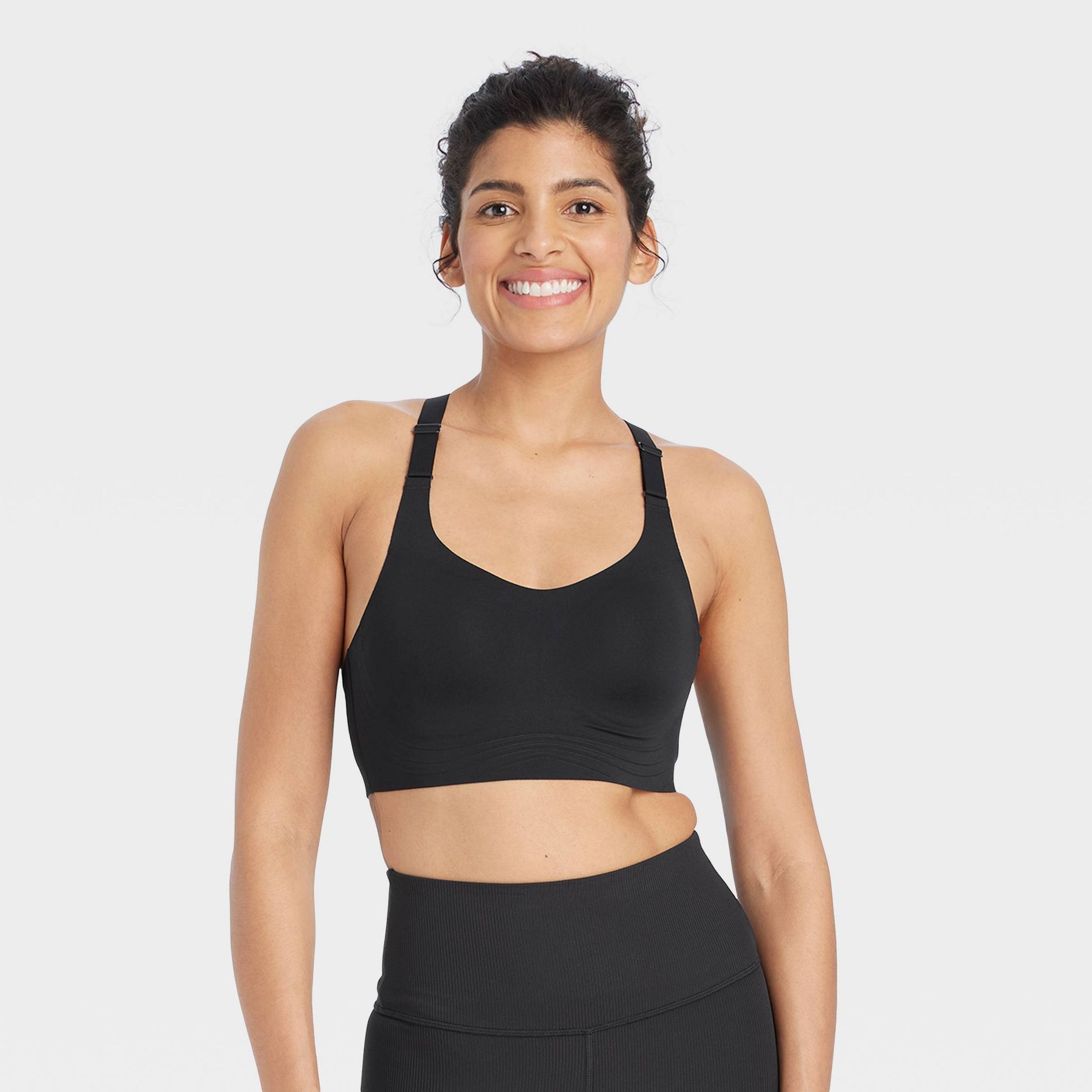 Women's Sculpt High Support Embossed Sports Bra - All In Motion™ Black XS: Recycled Polyester, Adjustable Straps