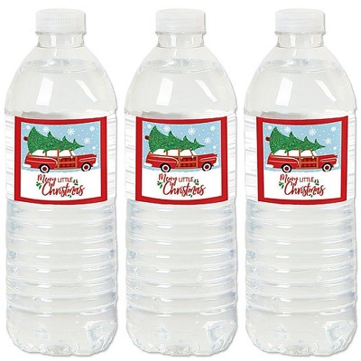 Big Dot of Happiness Merry Little Christmas Tree - Red Car Christmas Party Water Bottle Sticker Labels - Set of 20