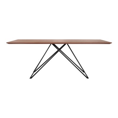 Modena Contemporary Matte Black and Walnut Wood Rectangular Dining Table