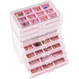 5-Drawer Acrylic Earring Organizer with Adjustable Velvet Trays, Clear Jewelry Storage Box for Women, Grey - 1 of 4