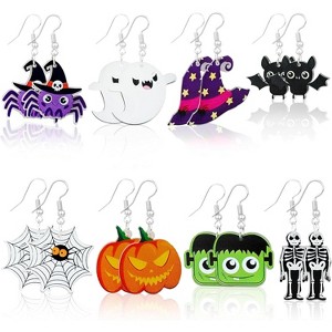 8 Pairs Hypoallergenic Halloween Earrings - Bat, Pumpkin, Spider, Ghost & Skull Dangle Earrings for Women - 1 of 4