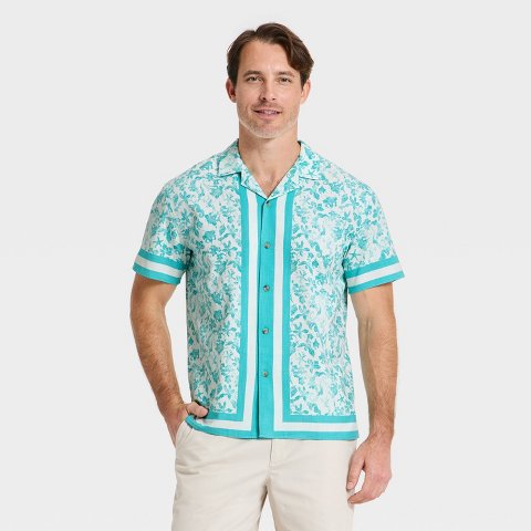 Мужские рубашки Goodfellow & Co Men's Short Sleeve Camp Shirt - Goodfellow & Co™ Blue M