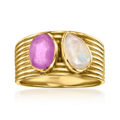 Ross-Simons Moonstone and 1.00 Carat Purple Quartz Toi Et Moi Ring in 18kt Gold Over Sterling