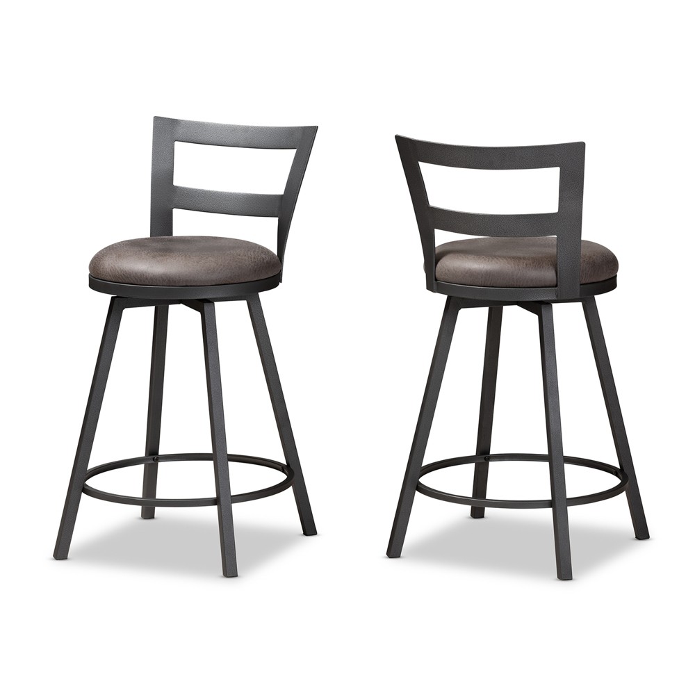 Photos - Chair Set of 2 Arjean Faux Leather Upholstered Pub Counter Height Barstools Gray