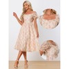Allegra K Women's Floral Organza Square Neck Puff Short Sleeve Midi Dresses - 2 of 4