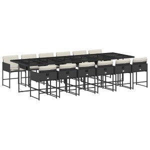 vidaXL Patio Dining Set with Cushions Table and Chairs Outdoor Poly Rattan - Black and Cream Glass 12 Piece - 1 of 4