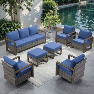 Gymojoy 7 Pieces Outdoor Sofa Swivel Chair Ottoman with Patio Chair Set - 1 of 4