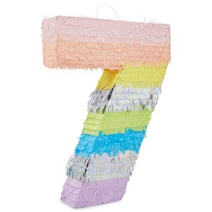 Blue Panda Large Number 7 Pinata for Kids 7th Birthday Party Decorations, Rainbow Pastel, 21 x 15 In - 1 of 4