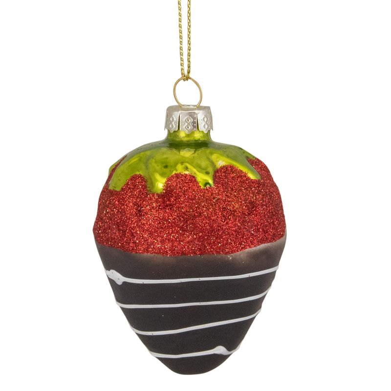 Northlight 2.75" Chocolate Covered Glittered Strawberry Christmas Glass Ornament, 1 of 4