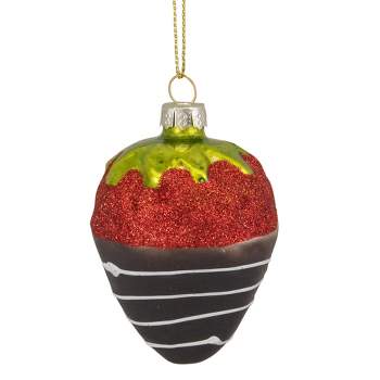 Northlight 2.75" Chocolate Covered Glittered Strawberry Christmas Glass Ornament