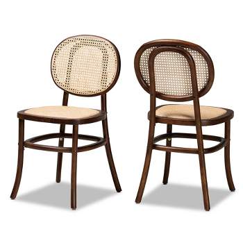 2pc Garold Woven Rattan and Wood Cane Dining Chair Set - Baxton Studio