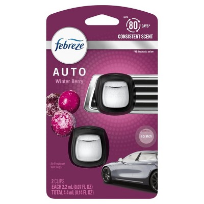 Febreze AUTO Air Freshener, Odor-Fighting Automotive Vent Clip, Winter Berry Scent, 2 Count