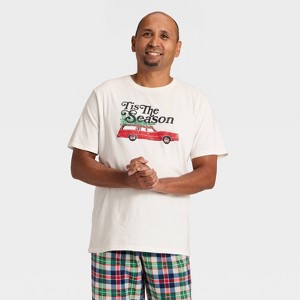 Men's "Tis the Season" Short Sleeve Holiday Matching Family Pajama Shirt - Wondershop™ Cream - 1 of 4