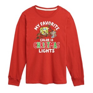 Boys' - SpongeBob SquarePants - My Favorite Color Is Christmas Lights Long Sleeve Graphic T-Shirt - 1 of 4