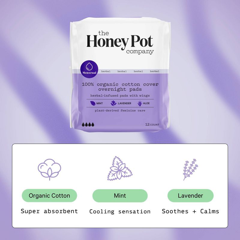 The Honey Pot Company Herbal Overnight Pads with Wings, Organic Cotton Cover - 12ct, 5 of 15