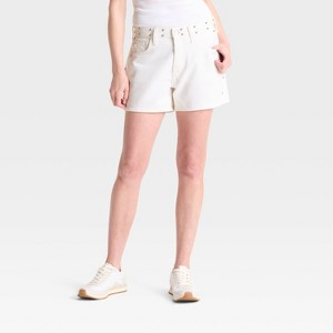 Women's Mid-Rise 90's Baggy Studded Jean Shorts - Universal Thread™ White - 1 of 4