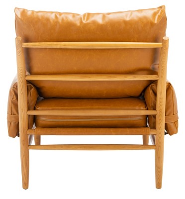 Oslo 32" Caramel Faux Leather & Natural Wood Mid-Century Accent Chair