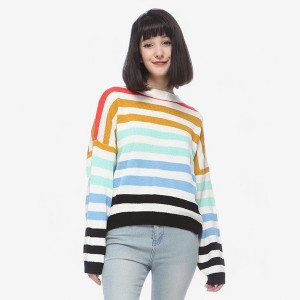 Anna-Kaci Women's Striped Knit Sweater with Crew Neck and Long Sleeves - 1 of 4