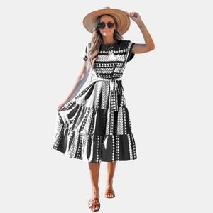 Women's Blue and White Geometric Patchwork Midi Dress - Cupshe - 1 of 4