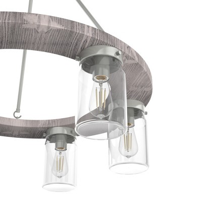Devon Park Rustic 6-Light Wagon Wheel Nickel Chandelier with Glass Shades