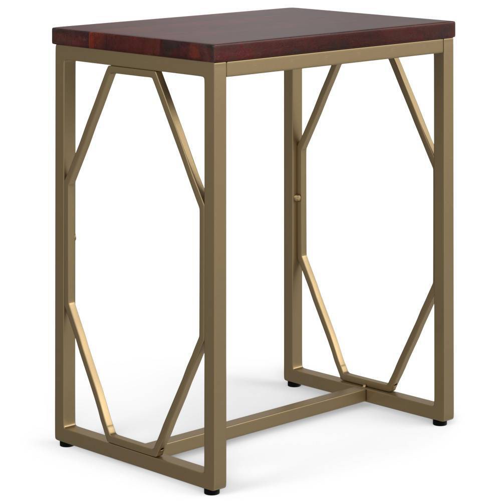 WyndenHall Ebsen Metal and Wood Accent Table Cognac: Contemporary Rectangle Side Table, Scratch-Resistant