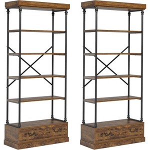 Nasitip [2PACK] 5-Tier Bookshelf with Storage Drawer, 81.3''Tall Vintage Bookcase W/Metal Frame,Open Bookshelf for Living Room Offic Bedroom Library - 1 of 4