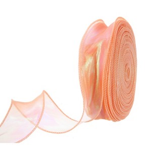 Unique Bargains Gift Wrapping Wide Sheer Wired Pastel Shimmer Iridescent Chiffon Ribbons 1 Pc - 1 of 4