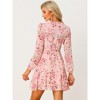 INSPIRE CHIC Women's Summer Floral Layered Tie V-Neck Semi-Sheer Long Sleeve Mini Dress - 4 of 4