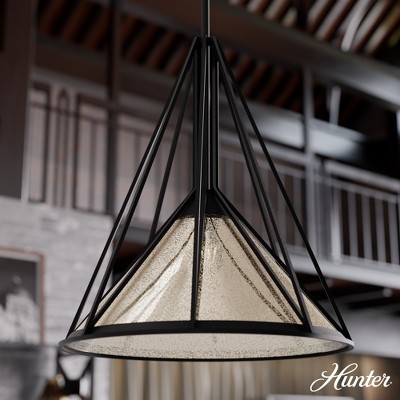 Large Black Iron Pendant with Mercury Glass Shade