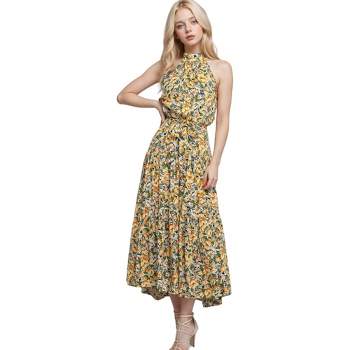 Anna-Kaci Women's Halter Neck Belted Ruffle Floral Print Maxi Dress