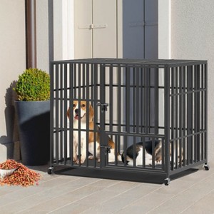 Artloge  Extra Large Heavy Duty Thick Steel Dog Crate Rolling Pet Kennel with Prevent Escape Lock & Tray & 3 Doors & Lockable Wheels - 1 of 4