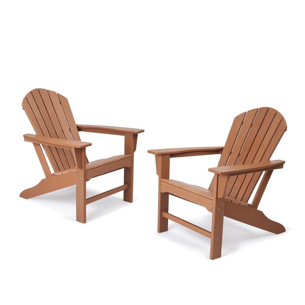 2pk Plastic Resin Adirondack Chairs - Brown - EDYO LIVING: Weather-Resistant, HDPE Material, Fixed Arms