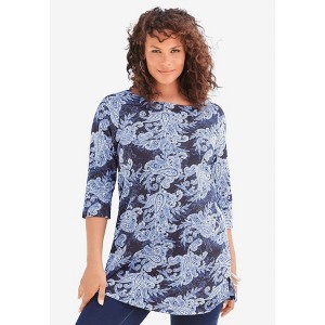 Roaman's Plus Size Cotton Ultimate Boatneck Tunic With Side Slits - 1 of 4
