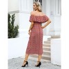 Maternity Dress for Women Summer Off Shoulder Floral Short Sleeve Midi Maternity Dress Ruffled Dress with Thigh Slit - 4 of 4