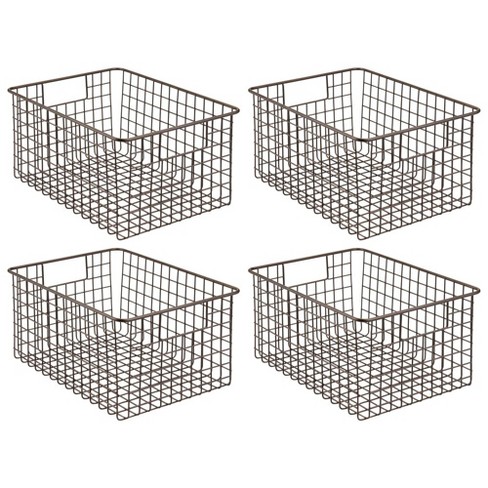 mDesign Large Metal Storage Basket Bin with Handles for Closets Bronze 4 Pack 