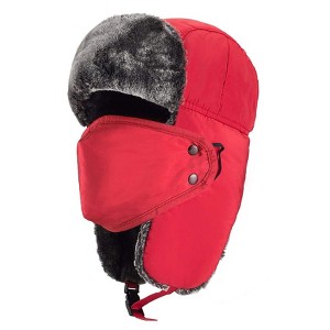 Mysuntown Unisex Winter Trooper Trapper Hat Ushanka Ear Flap Chin Strap and Windproof Mask,Red,22-24 Inches ,One Size Fits All - 1 of 4