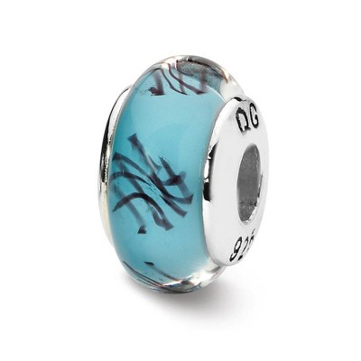Black Bow Jewelry Blue, Black Scribble Glass & Sterling Silver Bead Charm, 13mm