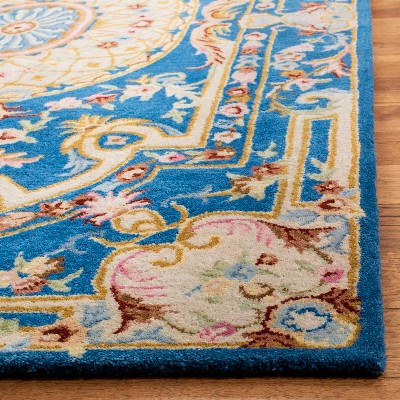 Handmade Blue and Ivory Wool Square Area Rug 6'x6'
