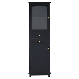 Ridstar 63 in. Black Tall Free-Standing Bathroom Storage Cabinet with Glass Doors, Two Drawers, and Adjustable Shelves - 1 of 4