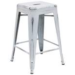 Flash Furniture Commercial Grade 24" High Backless Distressed Metal Indoor-Outdoor Counter Height Stool