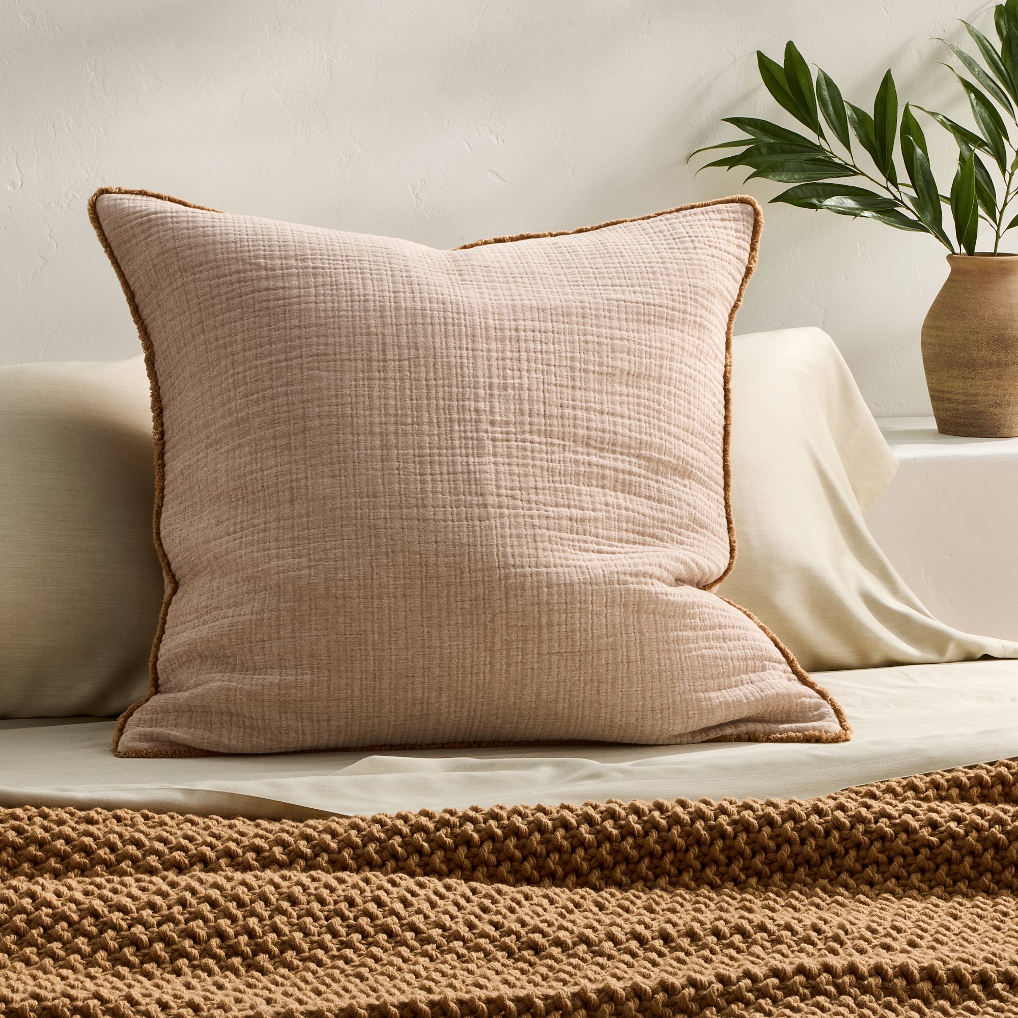 Euro 26''x26'' Textured Chambray Cotton Decorative Throw Pillow Warm Brown - Casaluna™