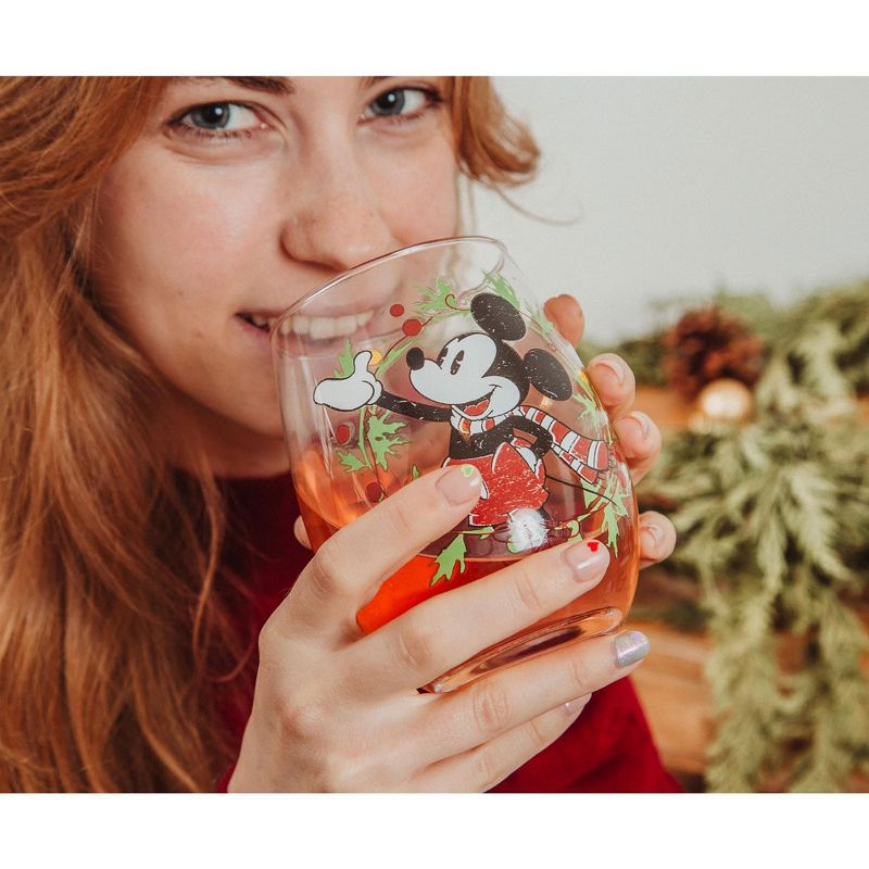Silver Buffalo Disney Mickey Mouse Christmas Wreath Stemless Wine Glass | Holds 20 Ounces, 5 of 7
