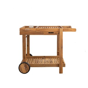 Storied Home Indoor/Outdoor Acacia Wood 2-Tier Bar Cart on Wheels with Removable Tray and Drawer, Natural - 1 of 2