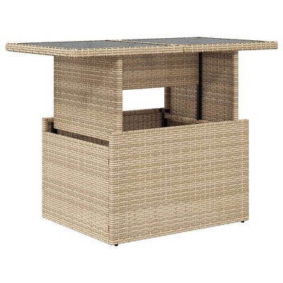 vidaXL Garden Table Beige PE Rattan, Powder-Coated Steel, Tempered Glass