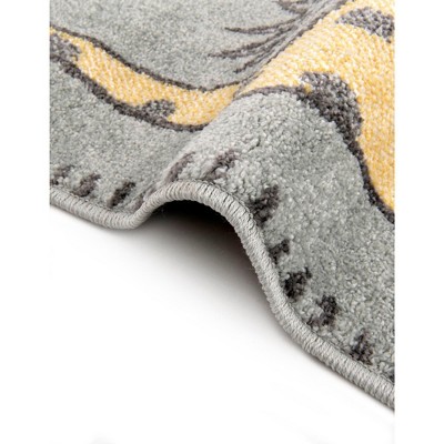 Gray Oval Kids Jungle Animals Stain-Resistant Rug